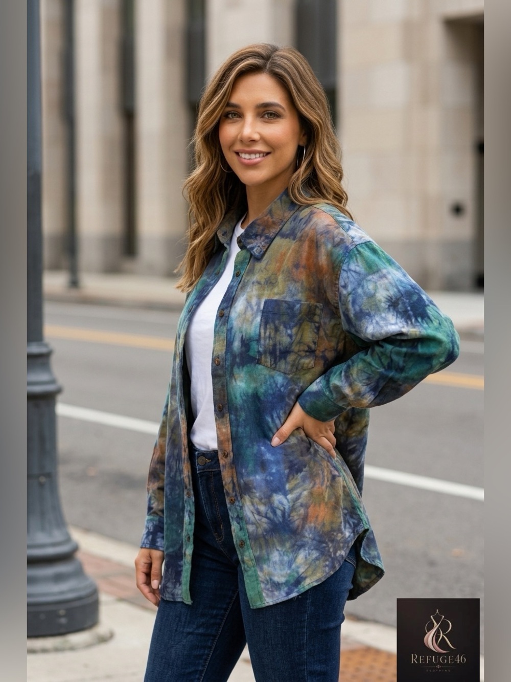 NWT Tie-Dye Long Sleeve Button-Up Jacket Multicolor A Rare Bird